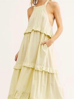 Women’s pale lime green/yellow Ruffle Tiered Maxi Dress